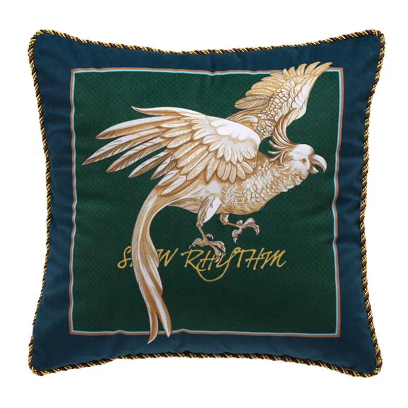 Outdoor Parrot Throw Pillow Covers Case Birds Décor Vintage Garden Decorative Cushion Cotton Linen 45cm Velvet Dark Green