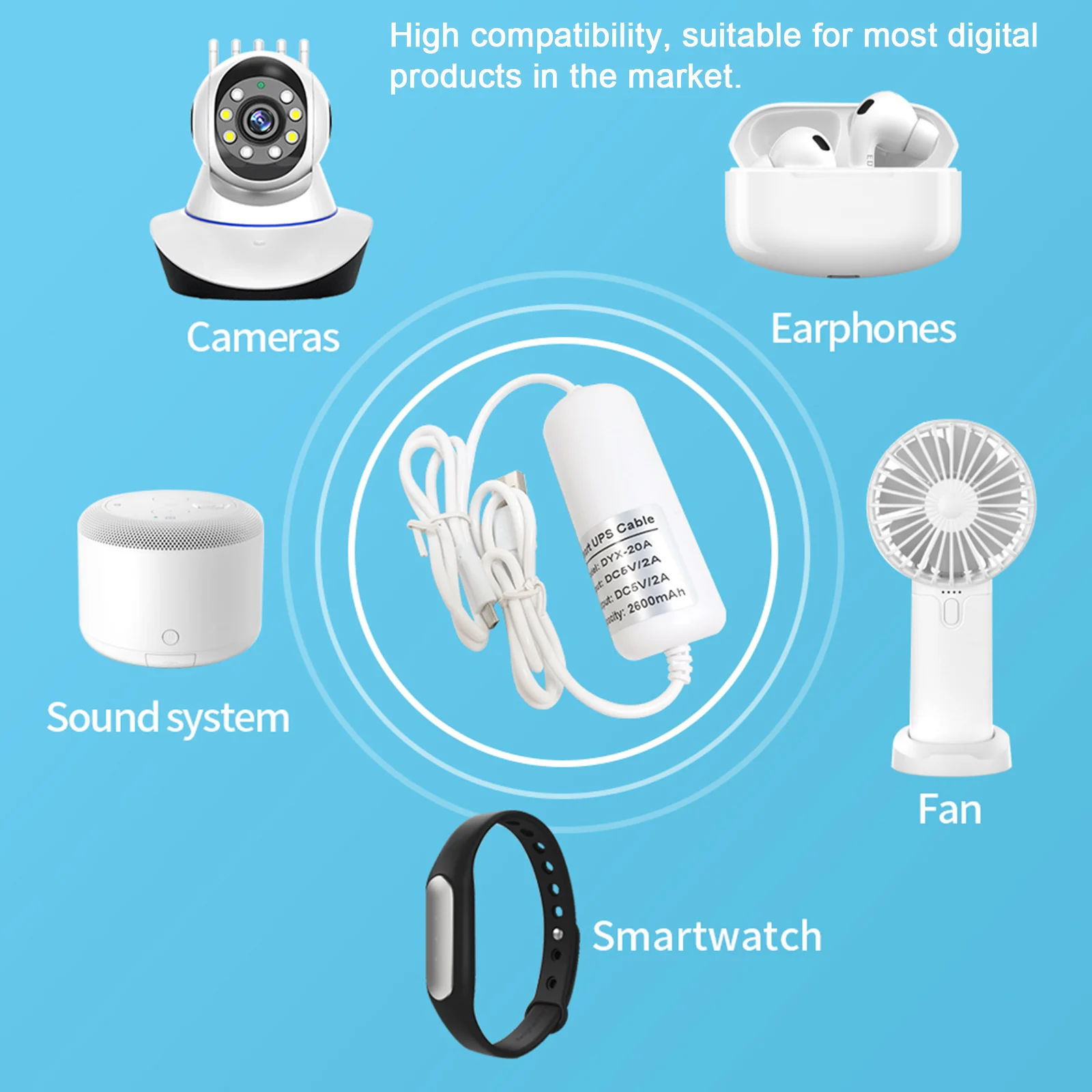 Внешний аккумулятор 2600 мА · ч UPS мАч USB кабель 5 в пост. Тока для Ip-камеры |