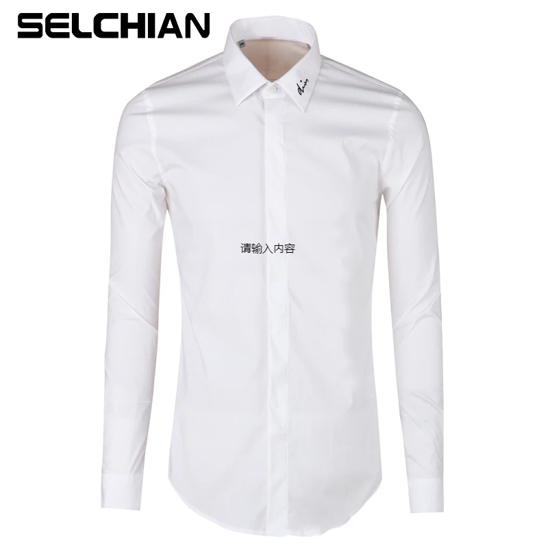 

Мужская рубашка с вышивкой на английском языке, мужская рубашка с длинным рукавом, крупный план, анти-Зоу, черно-белая светильник Кая, роскош...