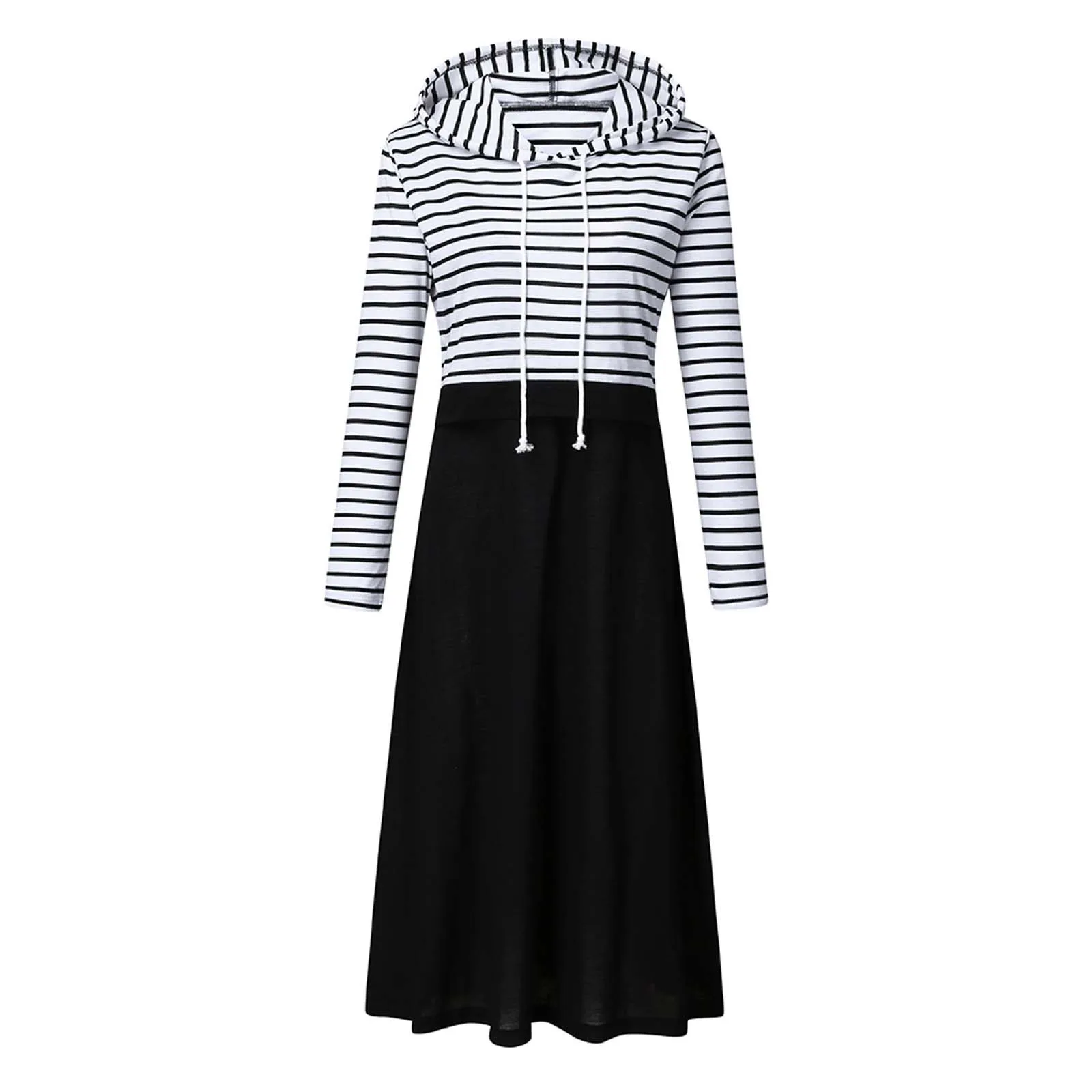 Платье для беременных женщин Полосатое платье с длинным рукавом капюшоном