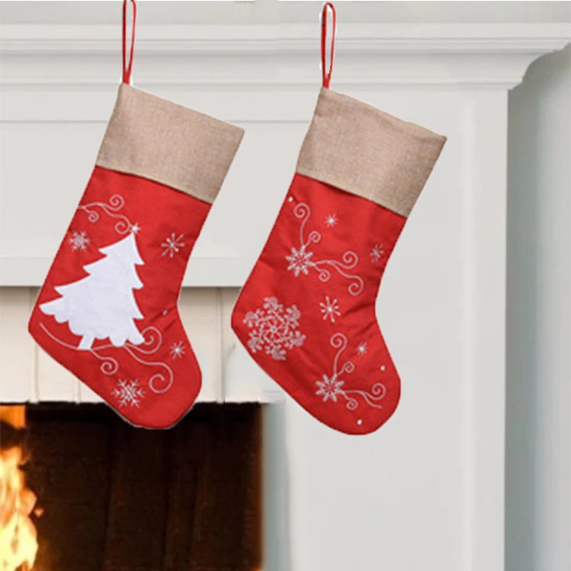 

Christmas Decorations Stockings 16 Inch Classic Red Santa Socks Candy Gift Bag For Family Holiday Xmas Party Decor