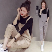 overalls womens 2021 spring and summer new korean version of loose jumpsuits with holes in nine point pants