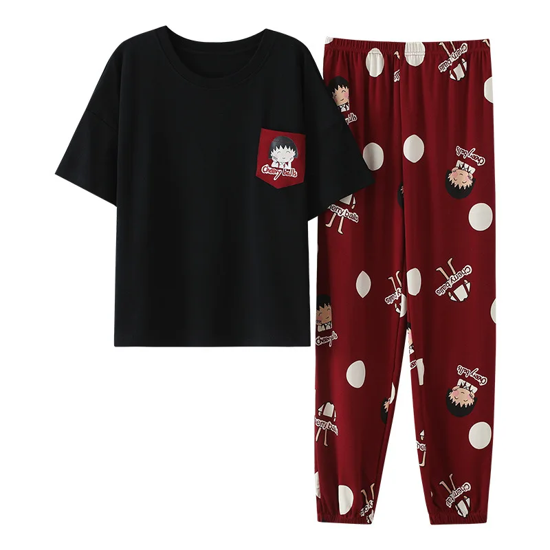 

Cute Sleepwear Women's Pajama Sets Chibi Maruko-chan Short Sleeve Round Neck Tee and Pants Pajama Set Pj Set Pyjamas for Women