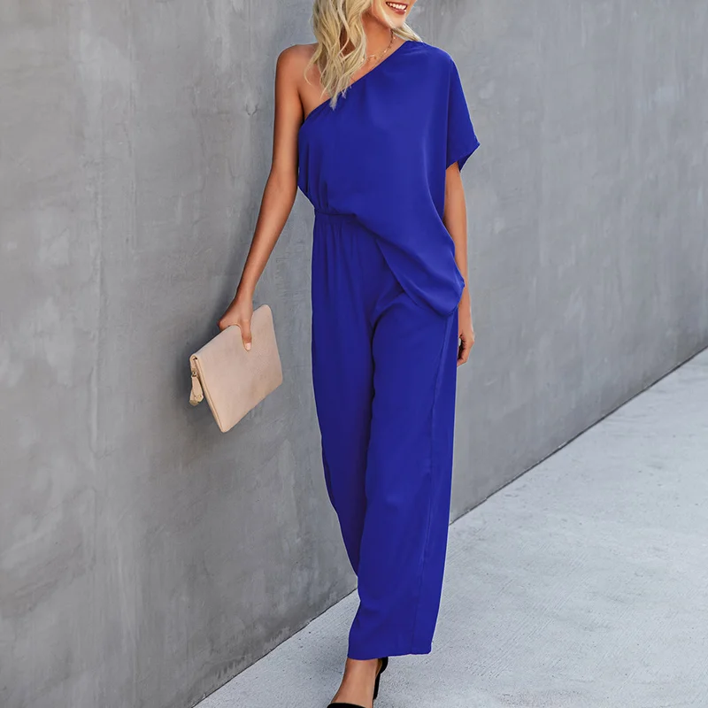 Комбинезон женский однотонный эластичный на одно плечо с открытой спиной и