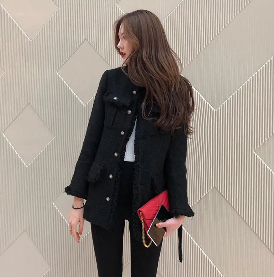 

Spring Autumn Fashion Long Sleeve Single Breasted Slim Tweed Coat Top Women Elegant OL Work Jacket Outwear s731