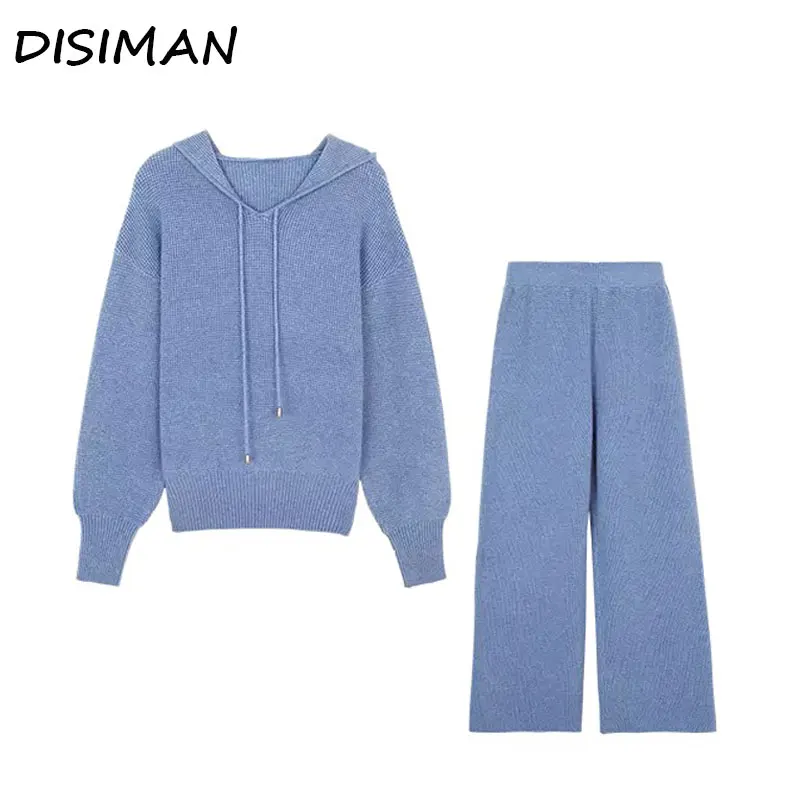 DISIMAN негабаритный свитер зимняя одежда женские штаны карго женский костюм из