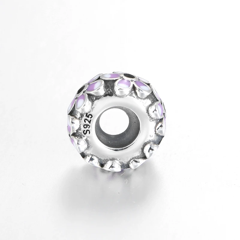 Fashion 925 Sterling Silver Blooming Purple and white flowers Spacer stopper beads Fit Original European Charm Bracelet Jewelry | Украшения