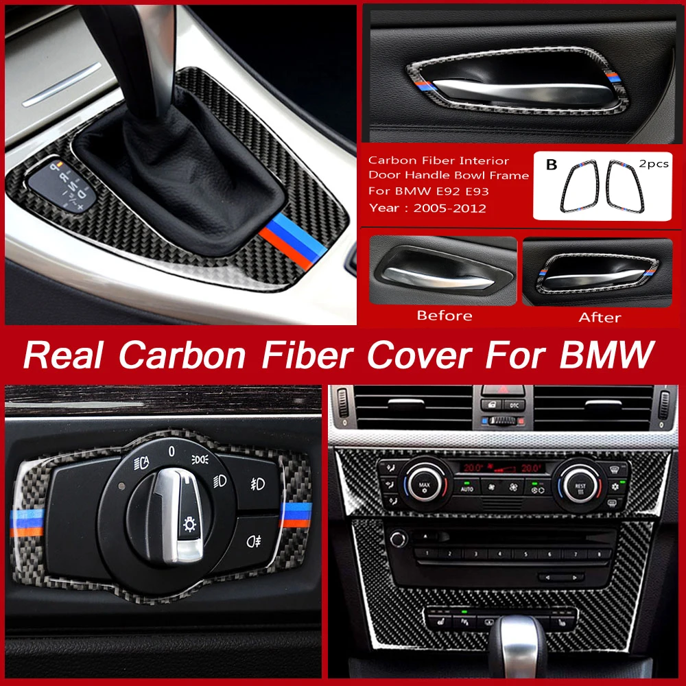 

True Carbon Fiber Car Interior Door Handle Cover Trim Door Bowl Decals And Sticker For BMW E90 E92 E93 3 Series