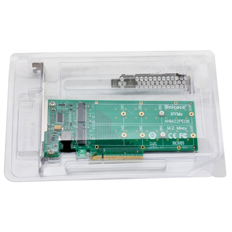 Адаптер UNICACA ANM22PE08 SFF8639* 2 M.2 PCIe3.0 X8 12 ГБ/сек. M.2 exp rise(поддержка nvme устройства