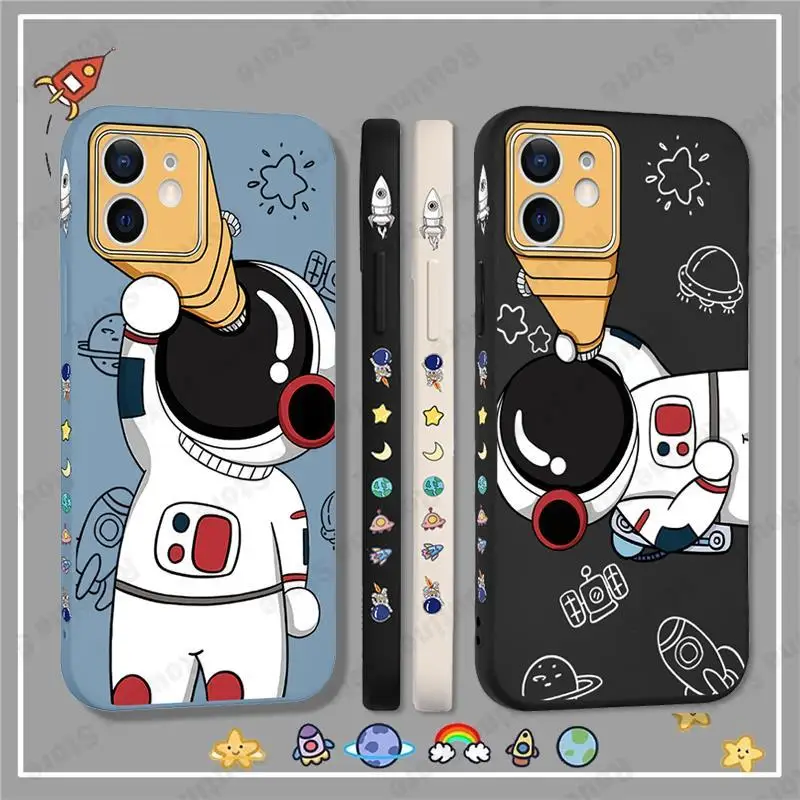 

Liquid Silicone Case for iPhone 13 Pro Max Astronaut Fundas For iPhone 13 13Pro Coque For iPhone13 Pro 13 Mini Cute Planet Cases