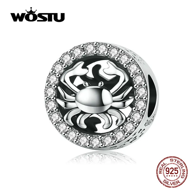 

WOSTU Cancer Constellation Beads 925 Sterling Silver Zircon Charm Fit Original DIY Bracelet Beads For Jewelry Making CQC1213