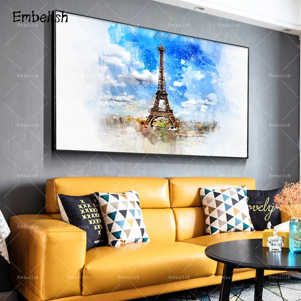 

Embelish 1 Pieces Watercolor Paris Tower Landscape Modern Home Decor Wall Art Pictures For Living Room HD Print Canvas Paintings