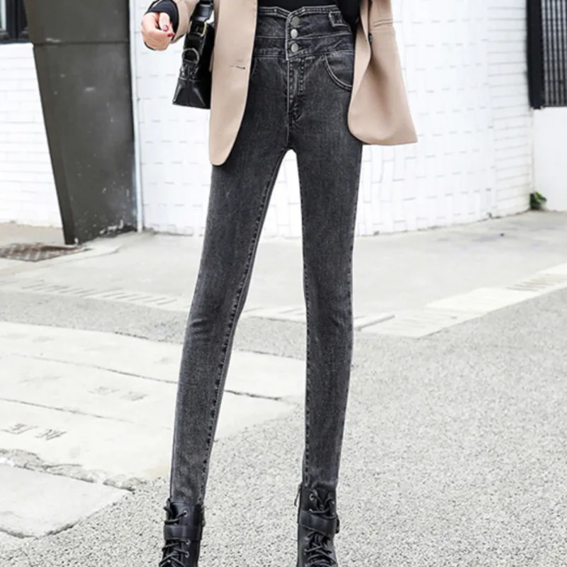 

Джинсовые брюки, черные джинсы с высокой талией, женские облегающие Эластичные Обтягивающие Брюки до щиколотки, новинка осень-зима 2021