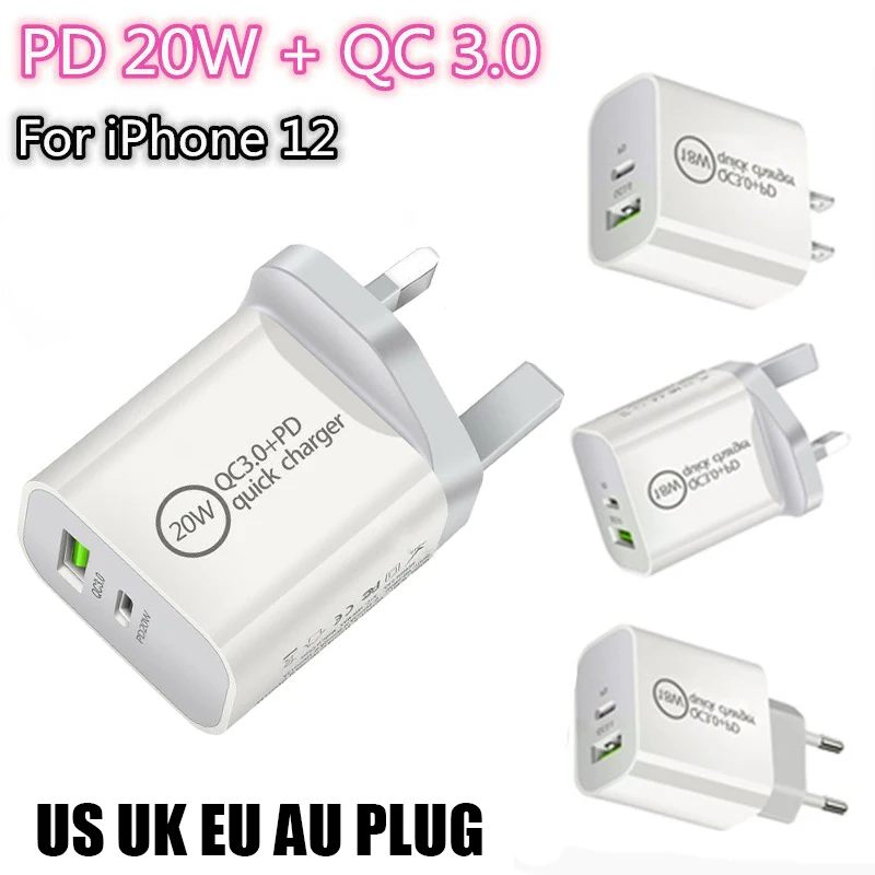 

UGI 20W PD QC3.0 Type-C USB C Fast Charger US UK EU AU Plug Adaptor For iPhone 12 Pro MAX For Samsung Oneplus HTC Xiaomi VIVO