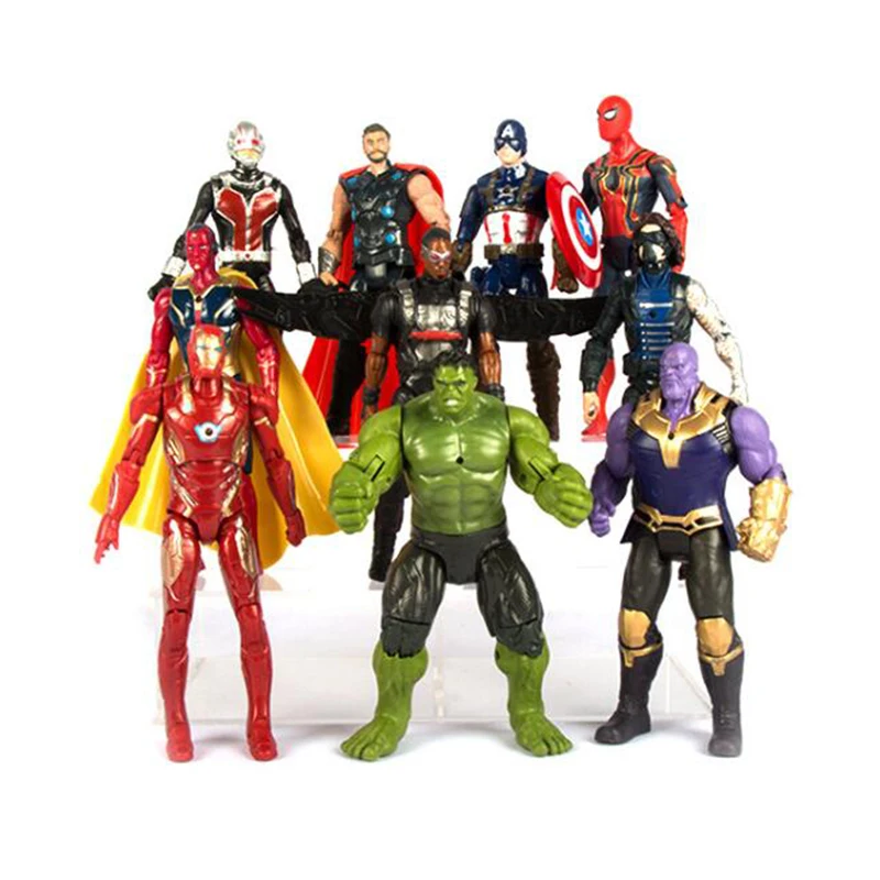 17 см освещение Мстители Marvel ПВХ Фигурки Человек-паук Фигурки, детские игрушки Халк Капитан Америка Супермен Черная пантера