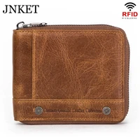 jnket new retro mens cowhide short wallet rfid blocking wallet zipper wallet multifunction clutch wallet coins purse