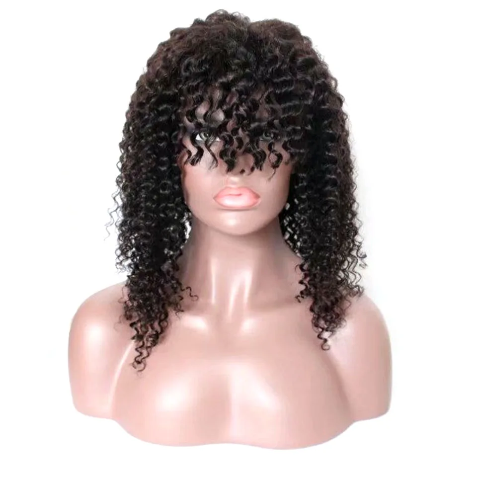

Mongolia Kinky Curly Wig With Bangs 250 Density Human Hair Full Machine Wigs Best Afro Kinky Curly Wig 100% Real Human Hair Wigs