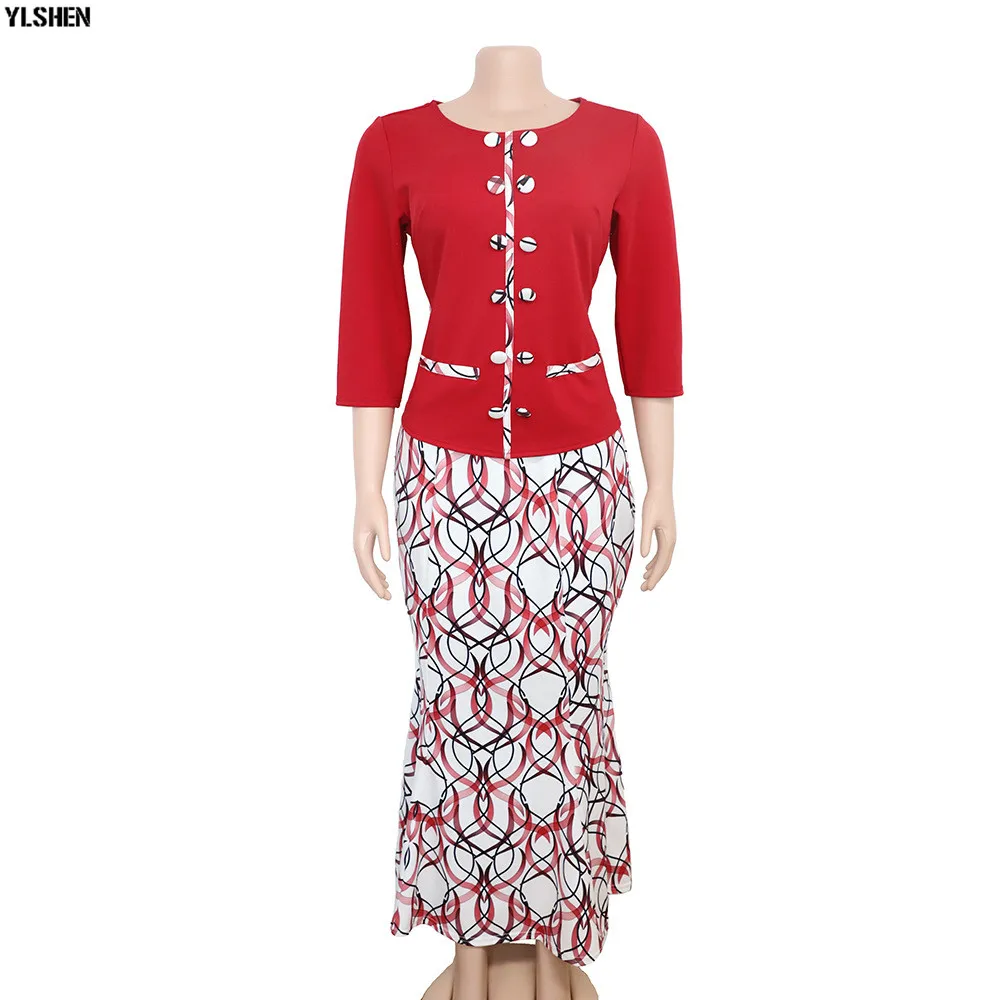 2 Piece Set African Dresses for Women Print Clothes Dashiki Tops + Skirt Suits Bazin Riche Fashion Robe Africaine Femme | Тематическая