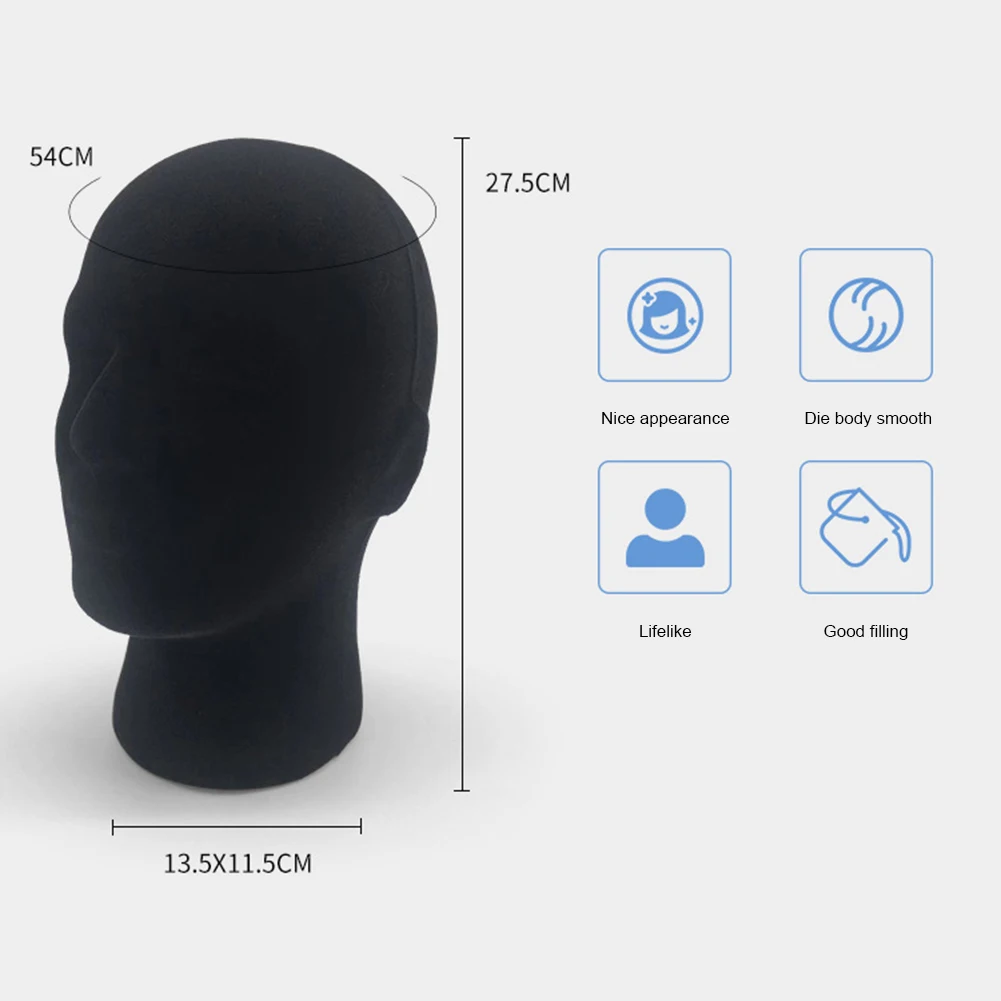 Brand New Male Black Polystyrene Styrofoam Foam Head Model Stand Wig Hair Hat Headset Mannequin Head Display Stand Rack images - 6