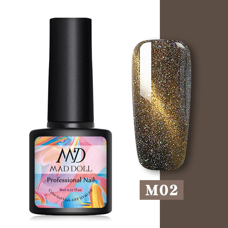 M02 MAD DOLL 8 мл Гель-лак для ногтей с эффектом «кошачий глаз» Магнитный впитывающий УФ гель-Лаки звездное небо нефритовый эффект лак черная основа необходимый маникюр декор - Цвет: M02