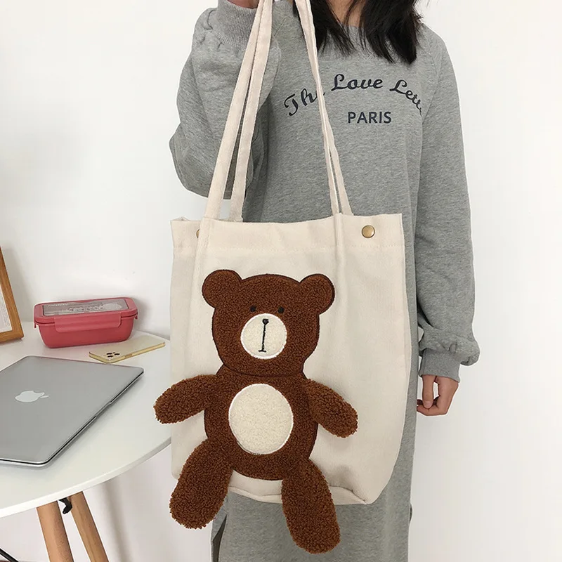 

Bolsa Feminina Torebki Damskie Cute Plush Bear Shoulder Bag For Women Corduroy Women Bag Sac Main Femme Tote Bag Women Handbag
