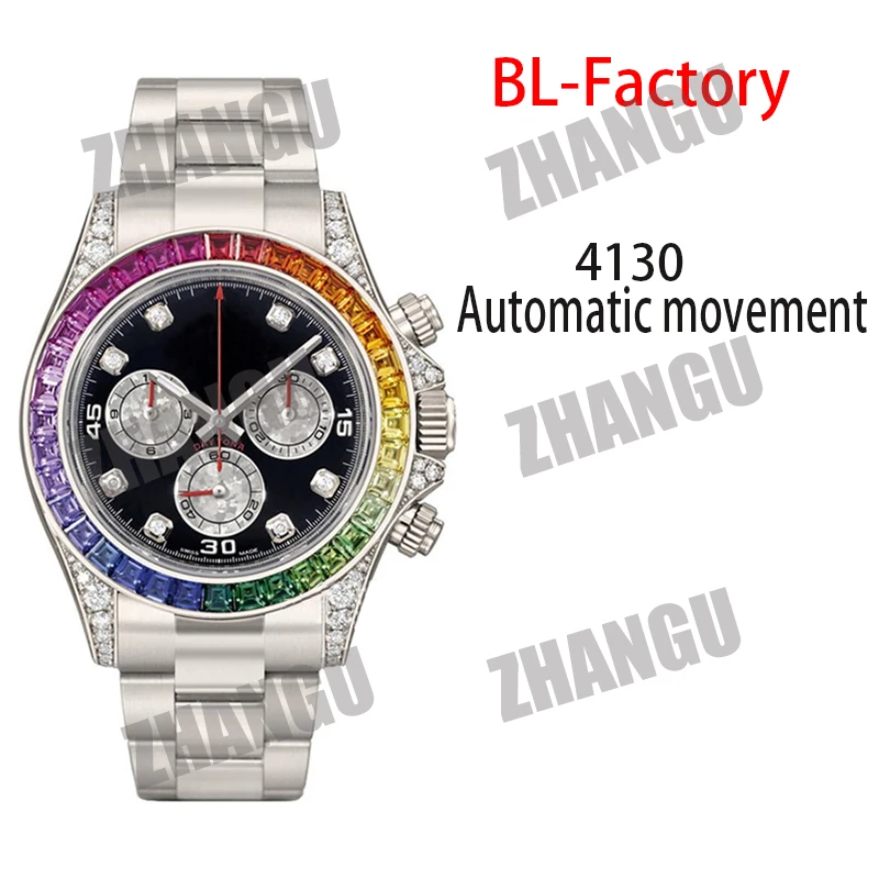 

noob Men's Fashion Mechanical Watch 1:1BL Best Edition 316L Full Diamond 18K Gold Rose Gold Strap A4130 Replica