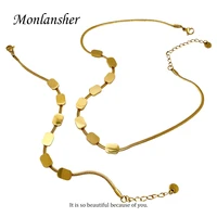 monlansher simple stainless steel link chain gold color rectangle necklace for women vintage titanium steel necklace jewelry