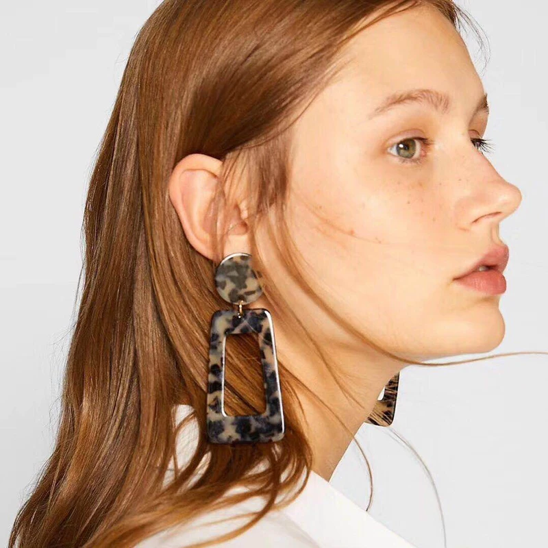 Женские серьги модные корейские акриловые с леопардовым узором богемные