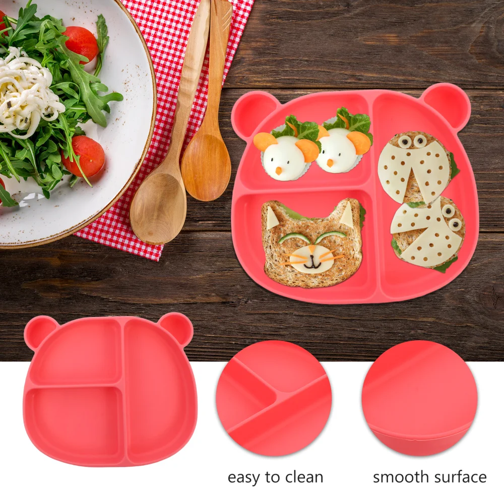 

1pc Bear Shaped Silicone Non-slip Plate with Suction Cup for Toddler Infant