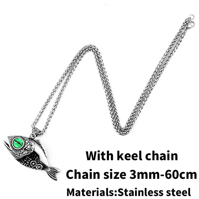 Beier 316L нержавеющая сталь Уникальный 3D дизайн рыбные кости зеленый сглаз Мужская подвеска, Ожерелье Панк животные высокого качества ювелирные изделия - Окраска металла: steel