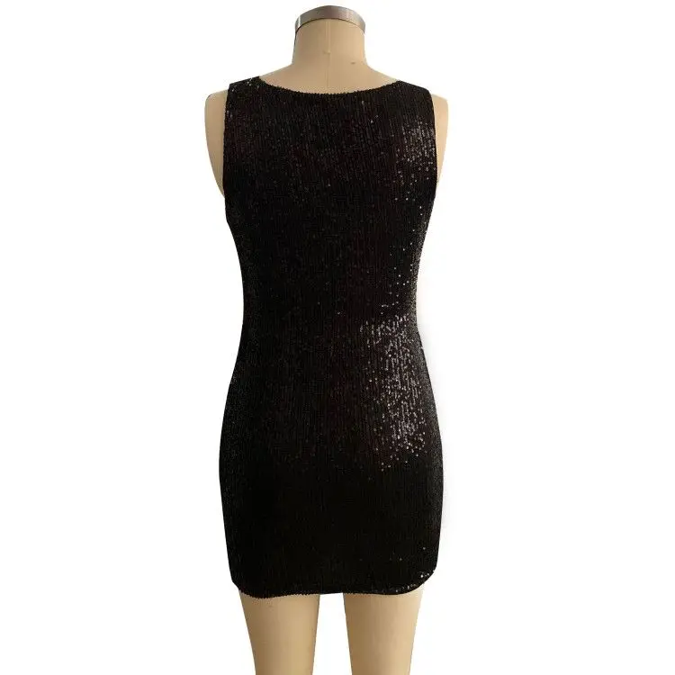 

deep v neck sequined dress women sleeveless sexy party dress Slim fit black sequins bodycon dresses summer mini vestidos