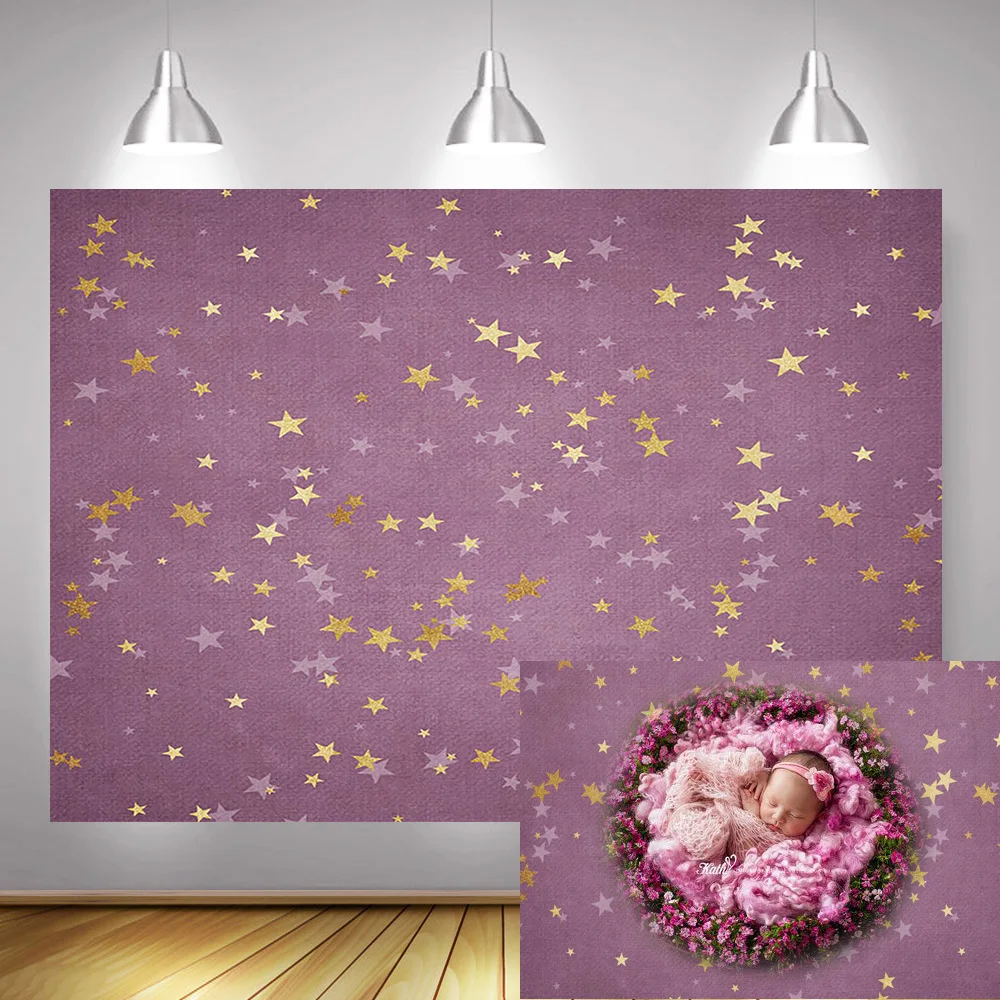 

Newborn Baby Birthday Backdrop Photography Children Portrait Purple Golden Stars Background for Photo Studio Photographic Props