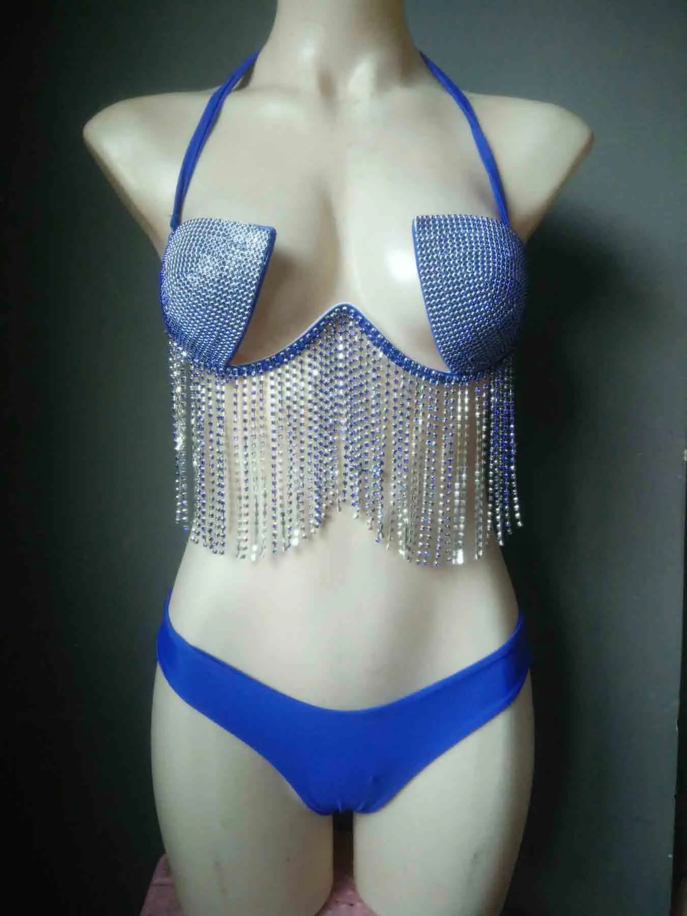 

2020 vacation sexy Tassels diamond bikini set popular chain rhinestone swimwear push up women beachwear hot swimsuit