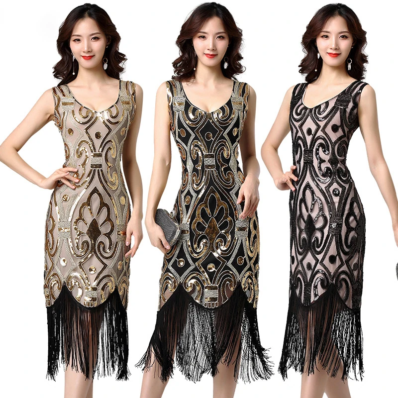 Платье Флэппера 1920-х гг. Женская одежда с пайетками, бисером и боковой молнией Сакси коктейльные винтажные платья #5508 on.