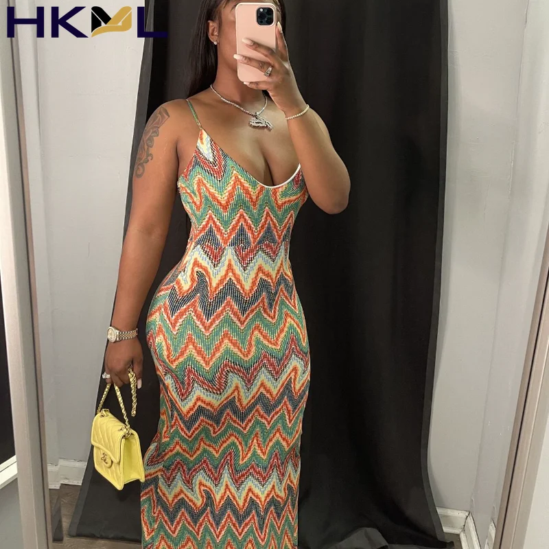 

Women Long Dress Print Sleeveless Sling V-neck Stretchy Bodycon Maxi Dresses Sexy Fashion Party Summer Outfits