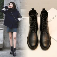 koovan womens cool martin boots female celebrity inspired 2020 new autumn plus velvet lace up mid tube boots for girls shoes