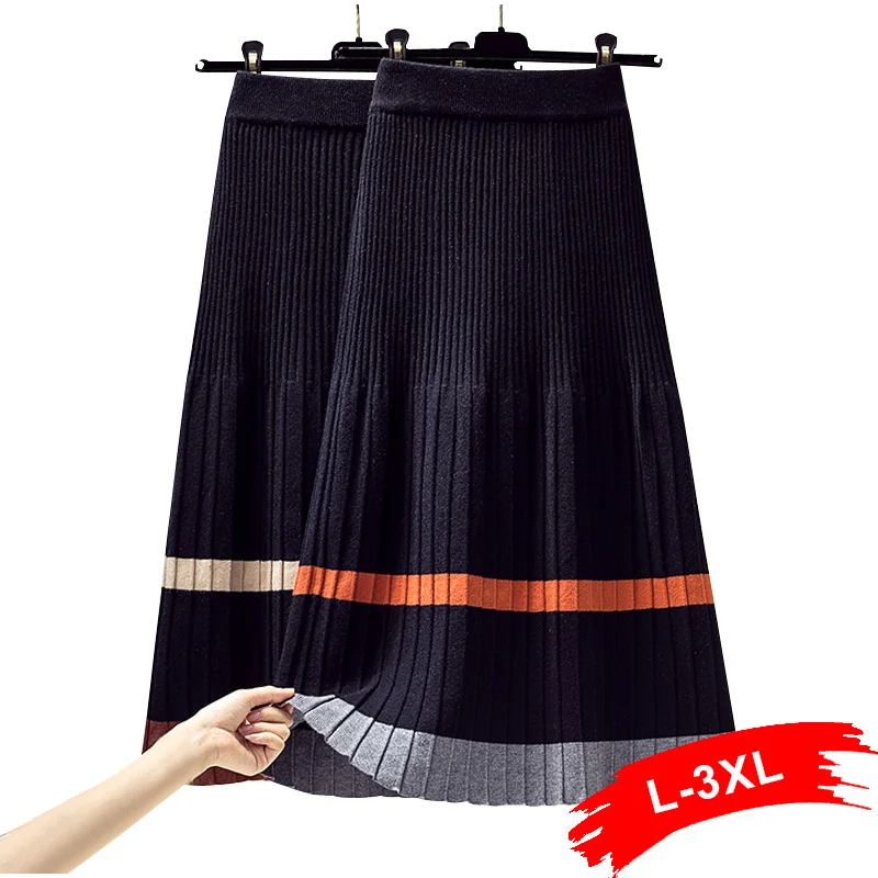 Женская трикотажная плиссированная юбка размера плюс 3Xl 4Xl зимняя Офисная