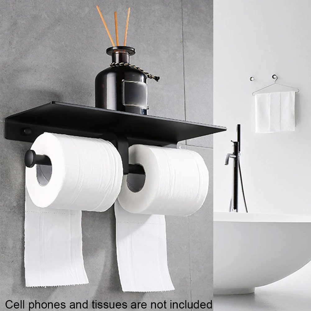 

Держатель для туалетной бумаги с двойной головкой, без сверления, настенное крепление в ванную комнату с просторной полкой, прочная стойкая...