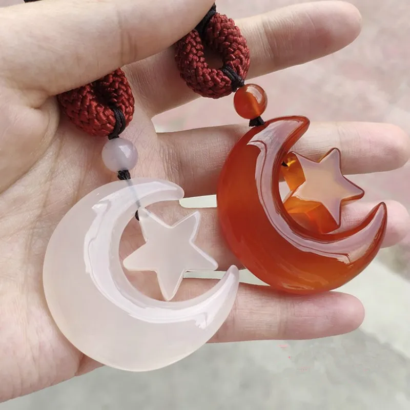 Drop Shipping Women's Necklace Pendant Red White Agate Chalcedony Moon Star Gift for Lover's Fine Jewelry | Украшения и