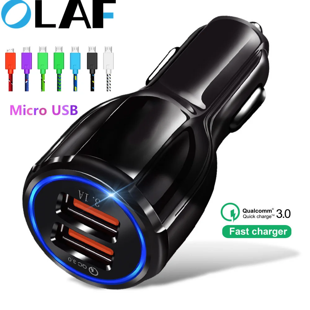 Олаф для быстрого автомобильного Зарядное устройство Quick Charge 3,0 Мобильный телефон Зарядное устройство s 3.1A на 2-портный Dual Порты Micro USB кабель для samsung s5 s6 s7 edge Android