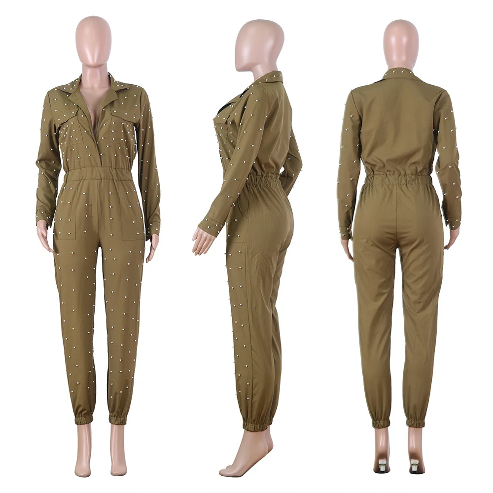 Элегантный длинный комбинезон CACARE женские комбинезоны боди с жемчугом Большая