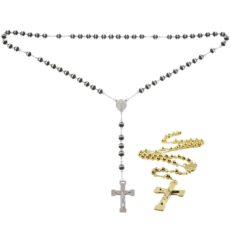 2 шт ожерелье из нержавеющей стали черный Девы Марии крест с Иисусом Христом