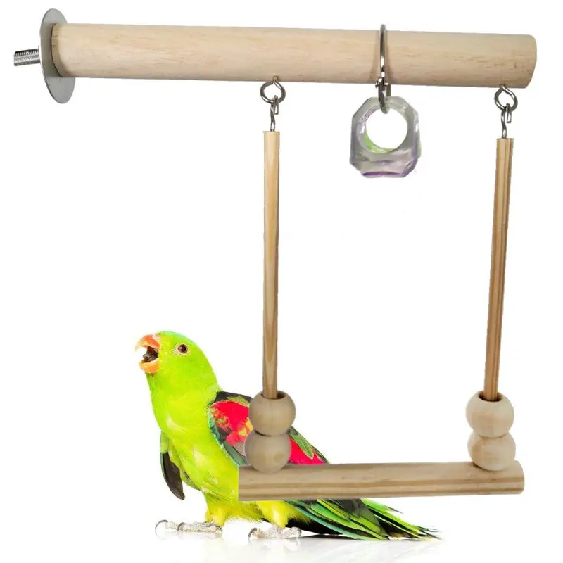 

Bird Swing Wooden Parrot Perch Stand Playstand with Chewing Beads Cage Sleeping Stand Play Toys for Budgie Conure K3NA