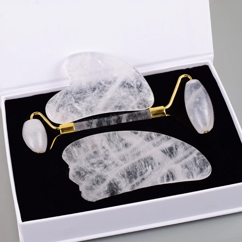 Природный Горный кварц Guasha Инструмент для лица роликовый набор уменьшения