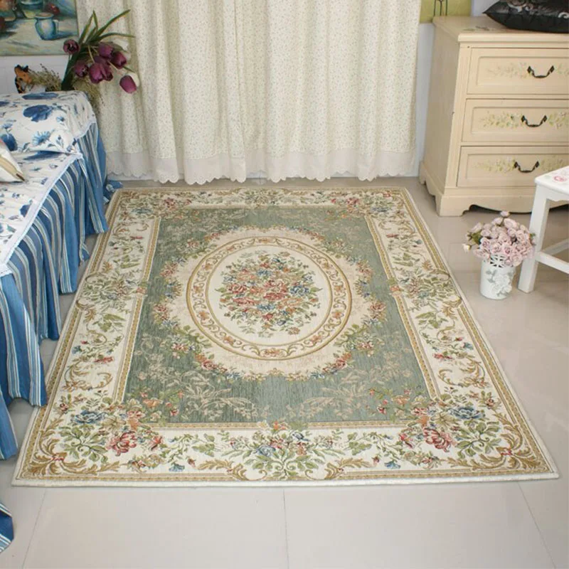 

European Style Parlor Carpets For Living Room Bedroom Pastoral Rugs Countryside Home Floral Jacquard Carpet Soft Door Floor Mat