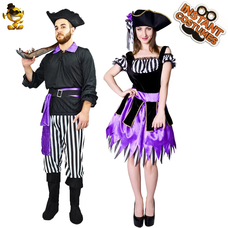 

Adult Pirate Costume Halloween Couples Purple Pirate Dress Clothing Party Cosplay Lover Buccaneer Outfit