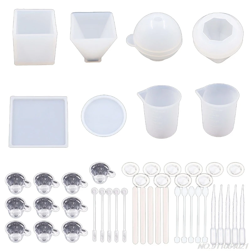 

1 Set Pyramid Cube Sphere Diamond Cone Measuring Cup Crystal Epoxy Resin Mold Pendant Ornaments Casting Silicone Mould Dropship