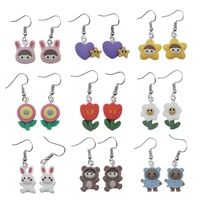 japan and south korea creative cartoon bear flower cloud earrings fun personality resin hand made earrings earrings female