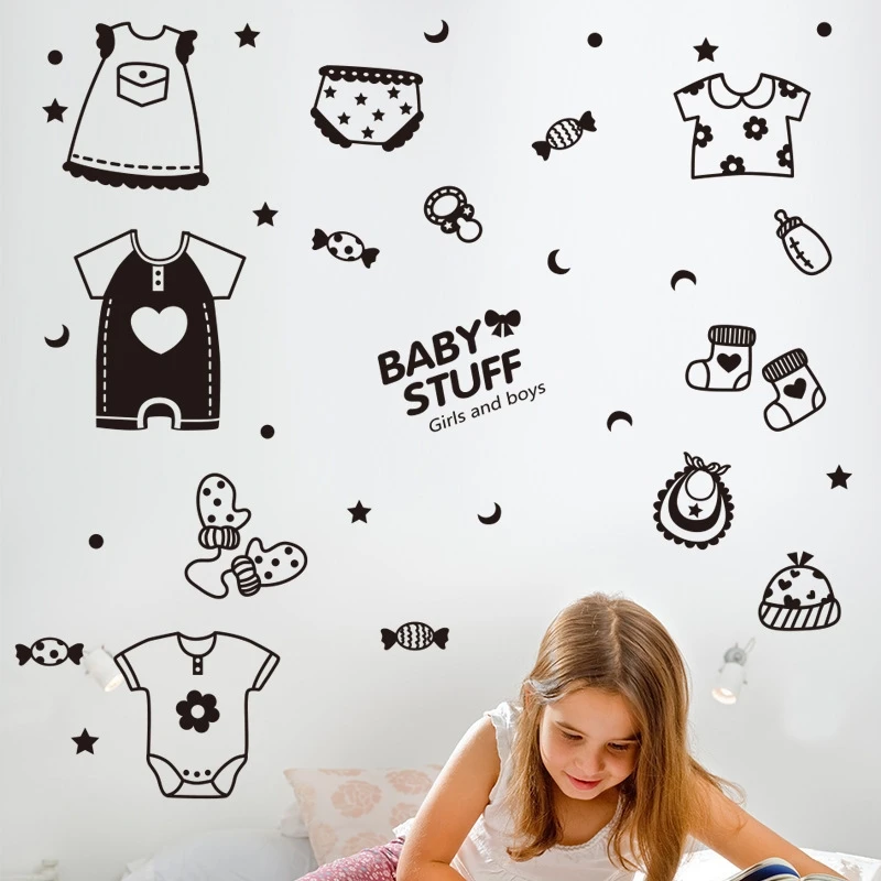 Милые наклейки на стену с рисунком детских вещей для детской комнаты спальни