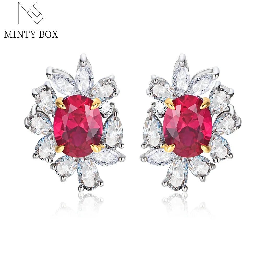 

Mintybox Moissanite Diamond Ruby Oval Shape Gemstone Earrings 925 Sterling Silve Luxury Romantic Engagement Gifts For Ladies